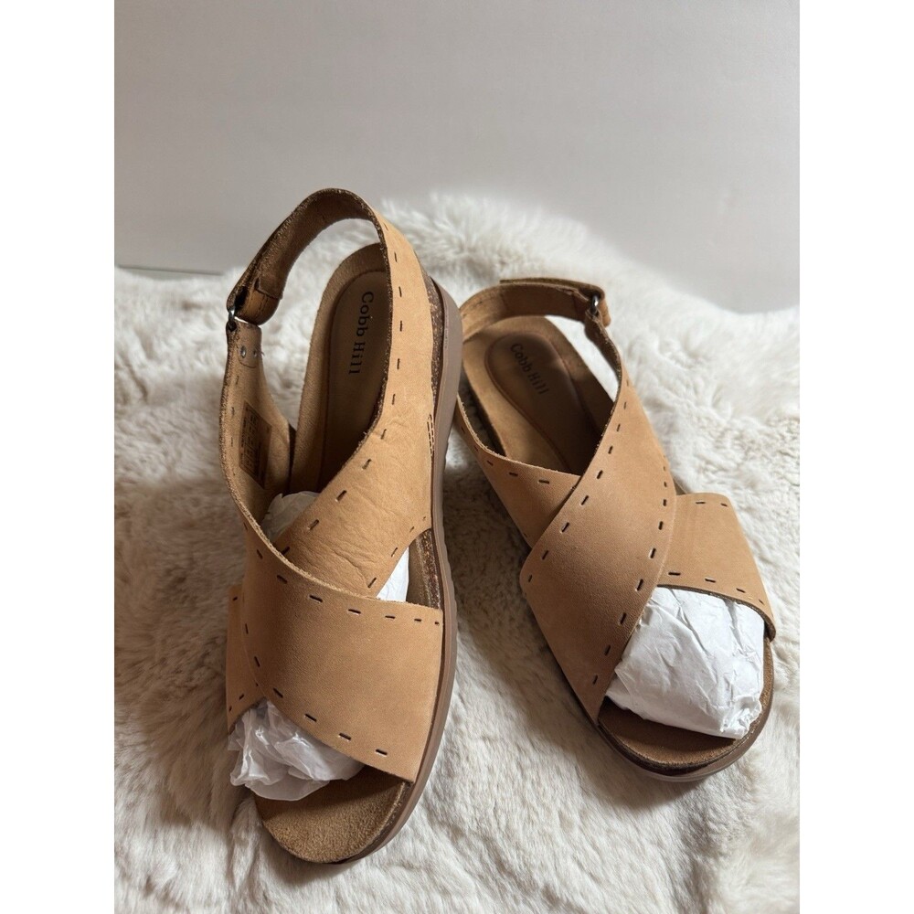 Cobb Hill Women's Sandals Ch May Sling Tan Leather Cross Cross 7.5/8 New In Box